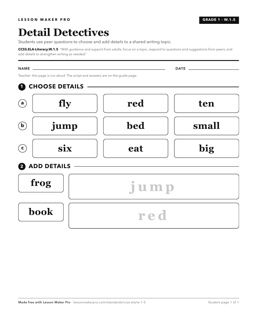 Preview of the CCSS.ELA-Literacy.W.1.5 printable worksheet