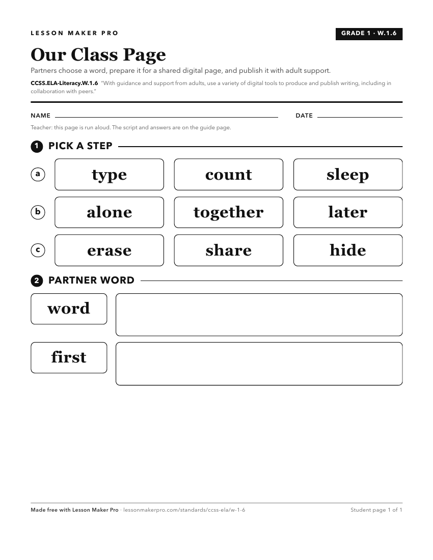 Preview of the CCSS.ELA-Literacy.W.1.6 printable worksheet