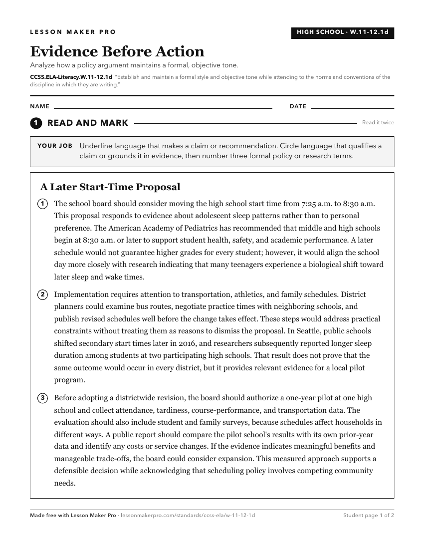 Preview of the CCSS.ELA-Literacy.W.11-12.1d printable worksheet