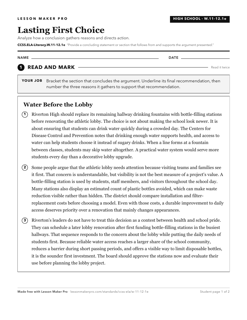 Preview of the CCSS.ELA-Literacy.W.11-12.1e printable worksheet