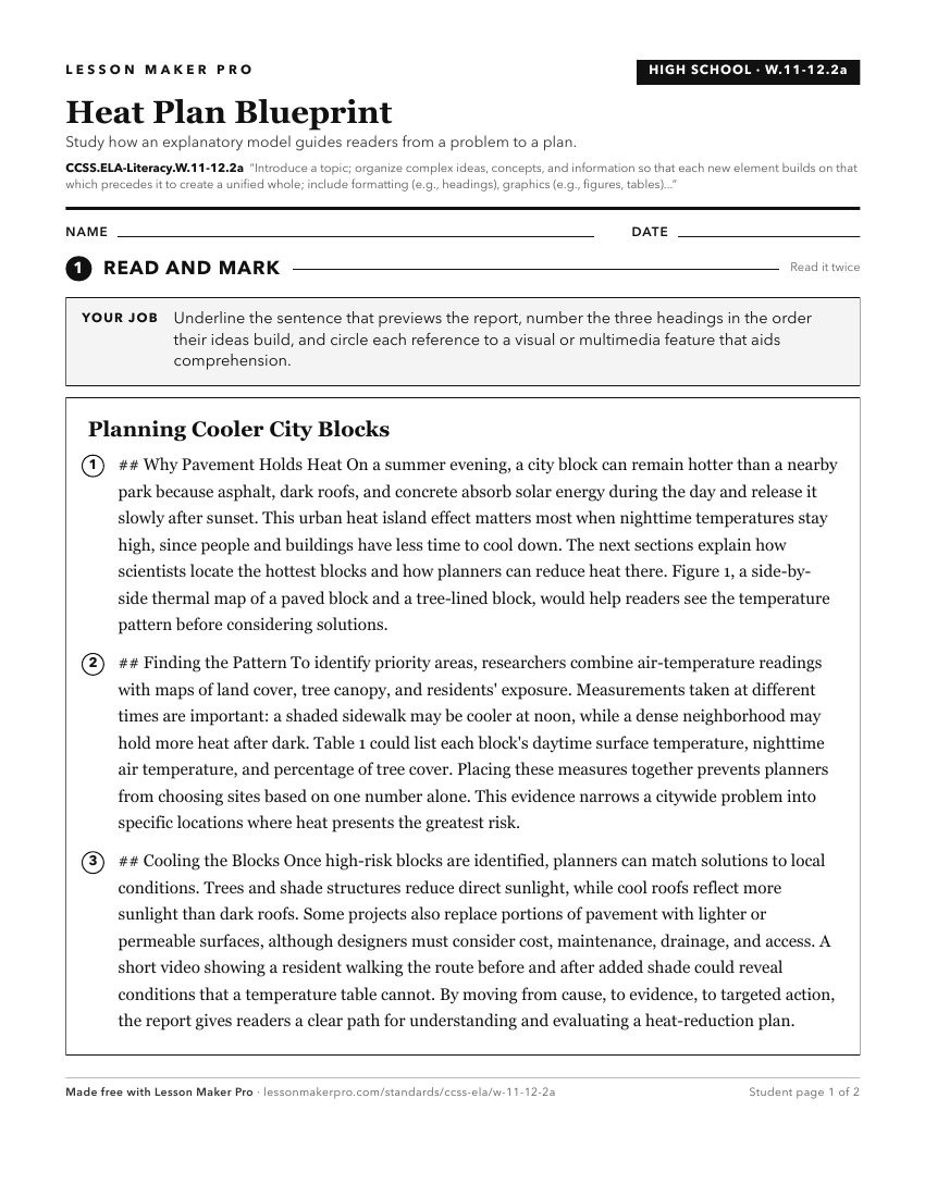 Preview of the CCSS.ELA-Literacy.W.11-12.2a printable worksheet