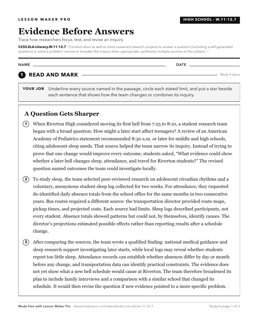 Preview of the CCSS.ELA-Literacy.W.11-12.7 printable worksheet
