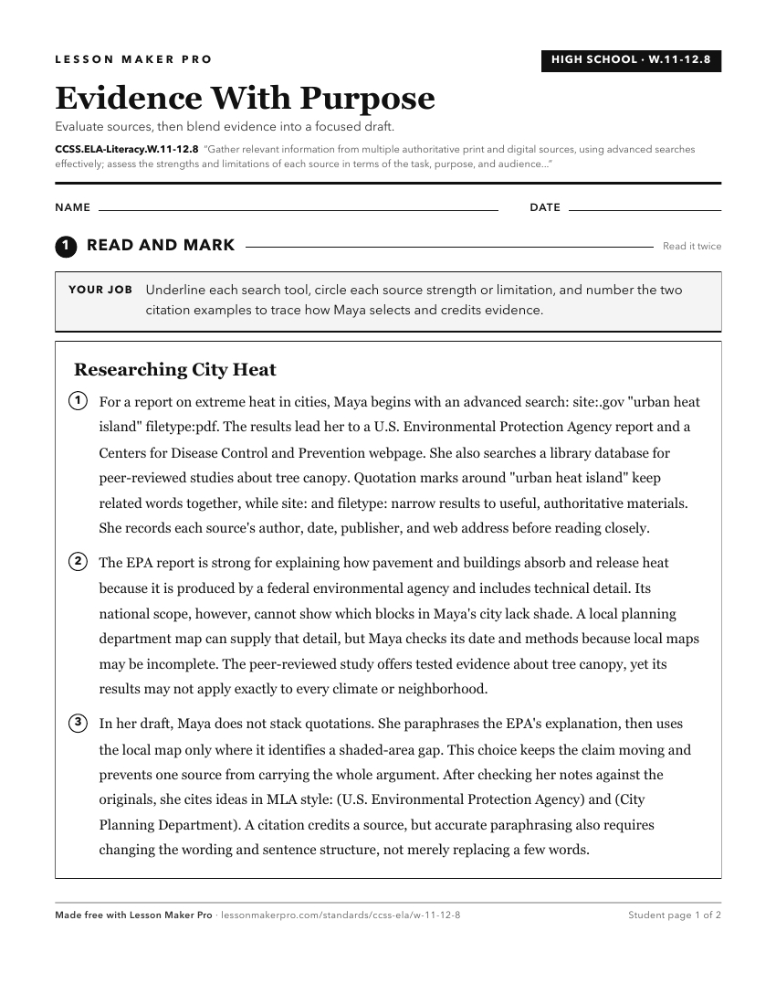 Preview of the CCSS.ELA-Literacy.W.11-12.8 printable worksheet