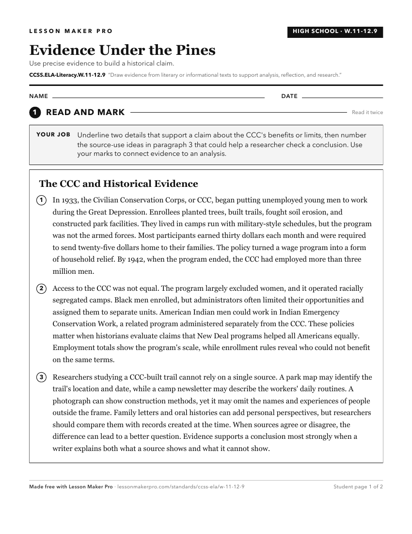 Preview of the CCSS.ELA-Literacy.W.11-12.9 printable worksheet