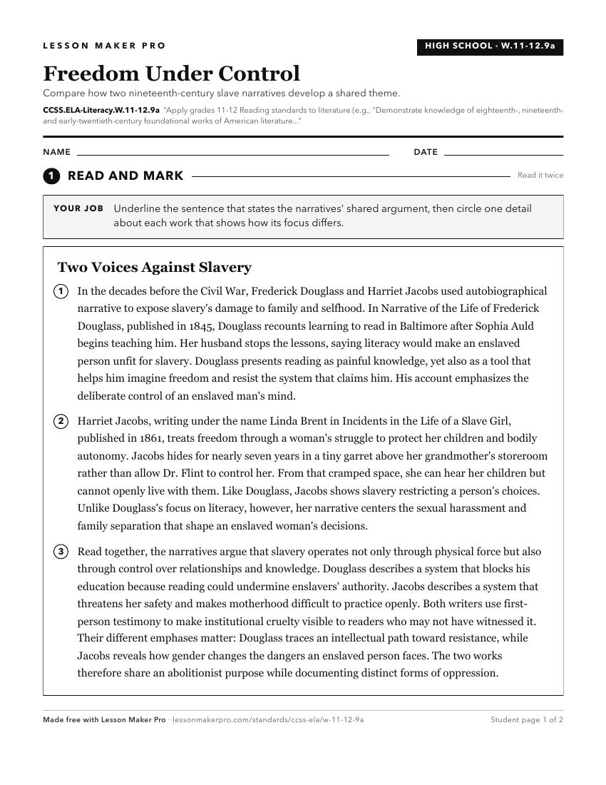 Preview of the CCSS.ELA-Literacy.W.11-12.9a printable worksheet