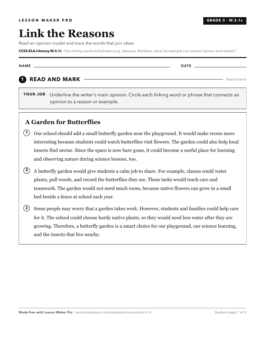 Preview of the CCSS.ELA-Literacy.W.3.1c printable worksheet