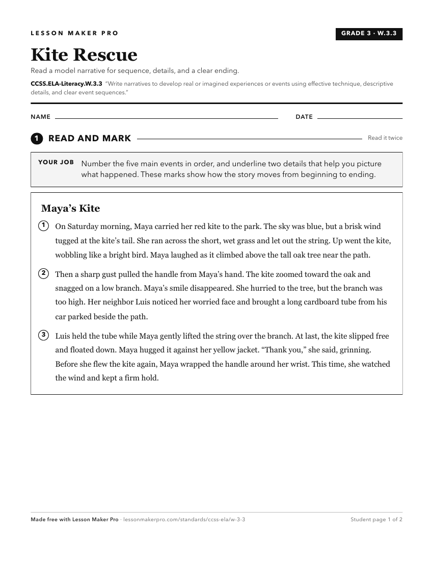 Preview of the CCSS.ELA-Literacy.W.3.3 printable worksheet