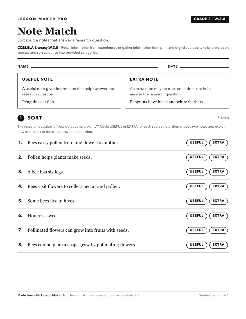 Preview of the CCSS.ELA-Literacy.W.3.8 printable worksheet