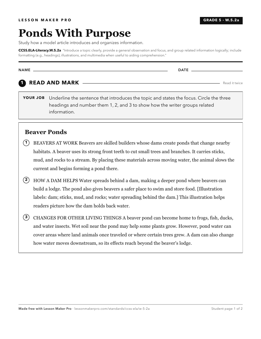 Preview of the CCSS.ELA-Literacy.W.5.2a printable worksheet