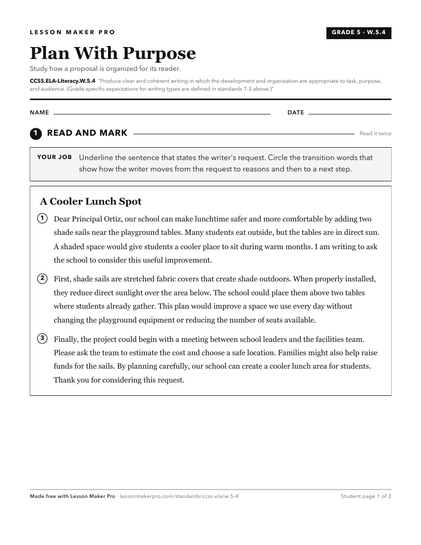 Preview of the CCSS.ELA-Literacy.W.5.4 printable worksheet