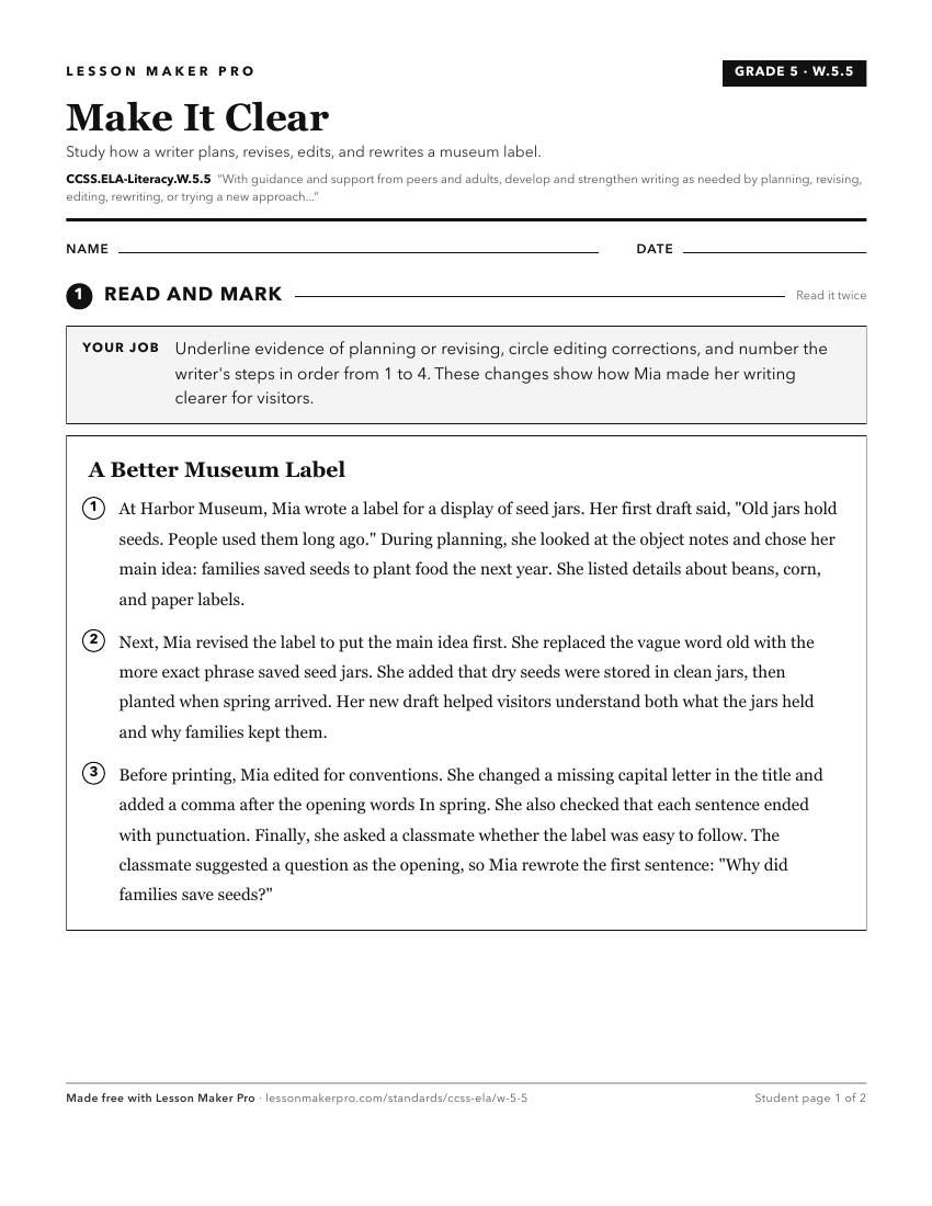 Preview of the CCSS.ELA-Literacy.W.5.5 printable worksheet