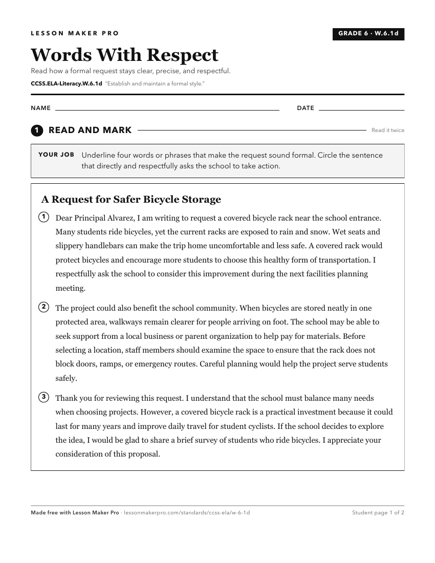 Preview of the CCSS.ELA-Literacy.W.6.1d printable worksheet