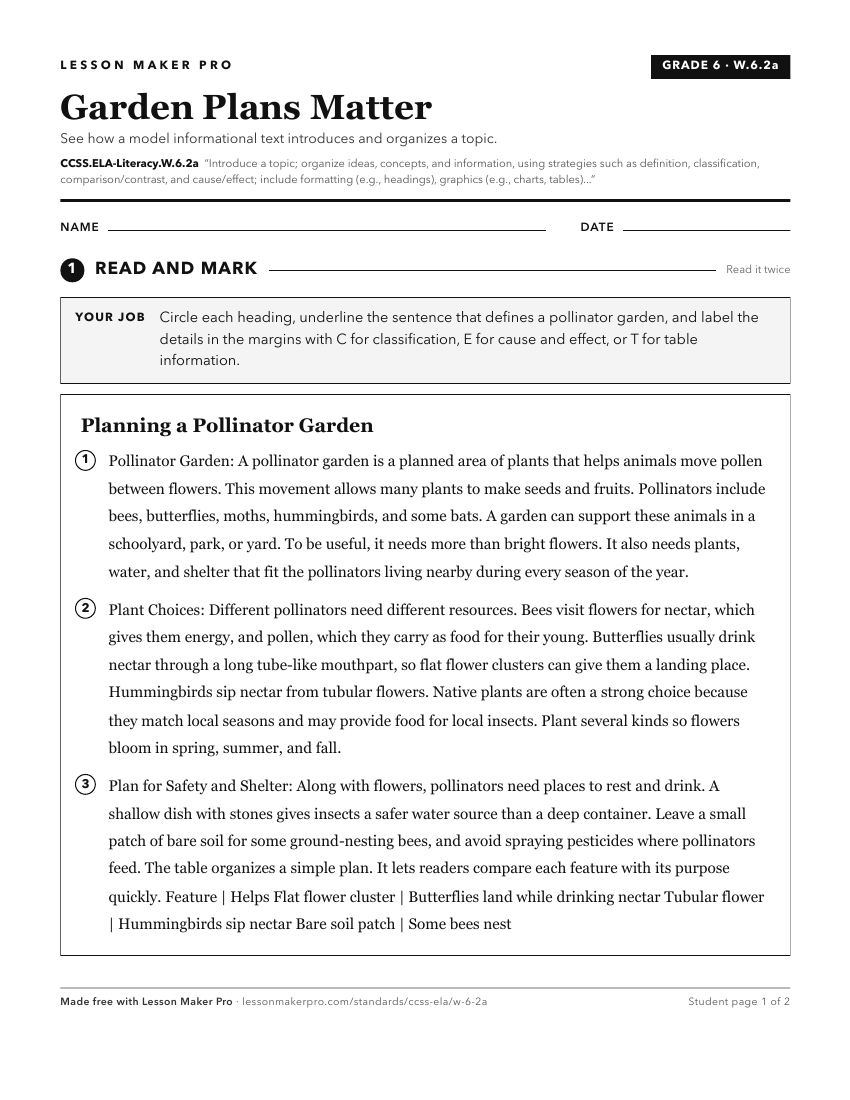 Preview of the CCSS.ELA-Literacy.W.6.2a printable worksheet