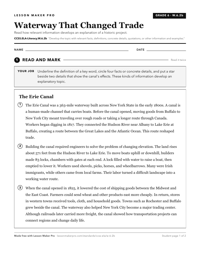 Preview of the CCSS.ELA-Literacy.W.6.2b printable worksheet