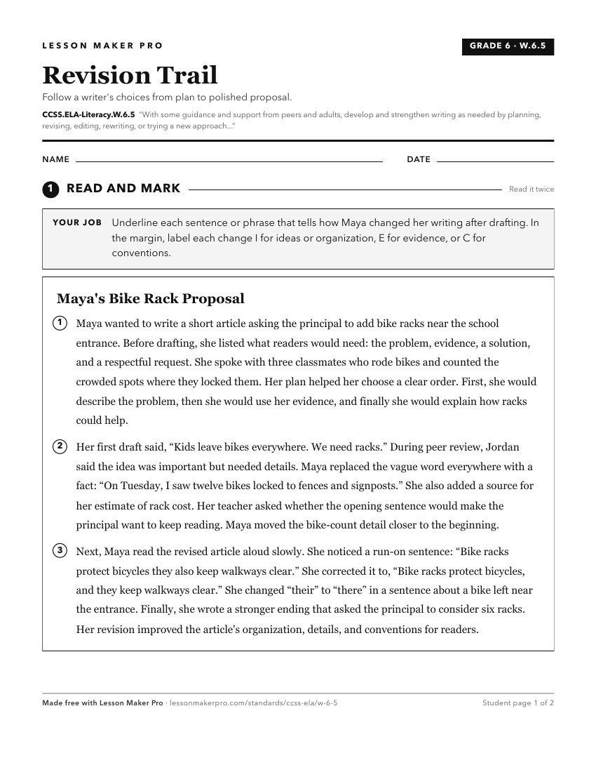 Preview of the CCSS.ELA-Literacy.W.6.5 printable worksheet