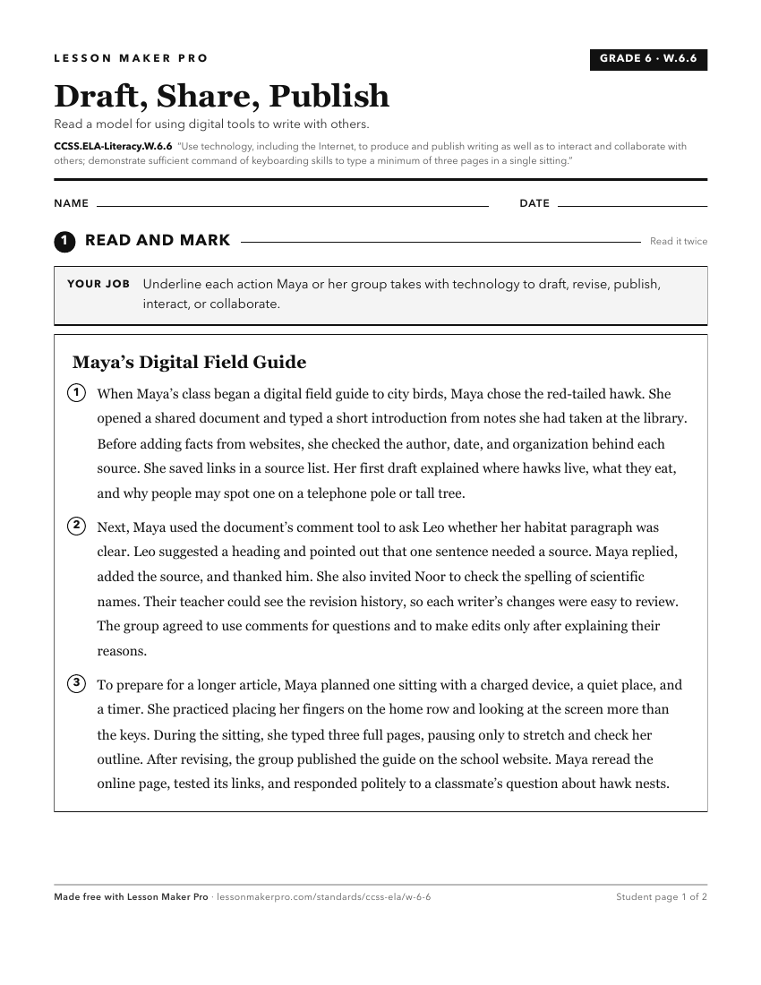 Preview of the CCSS.ELA-Literacy.W.6.6 printable worksheet