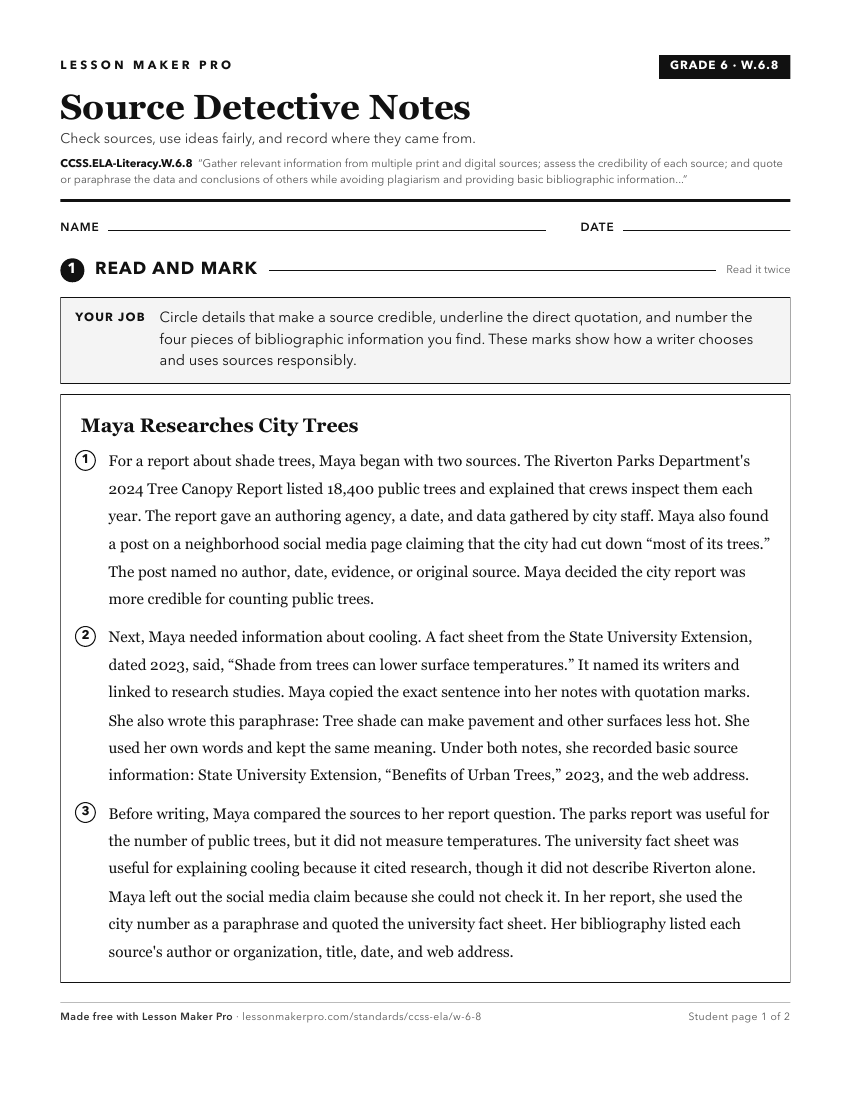 Preview of the CCSS.ELA-Literacy.W.6.8 printable worksheet