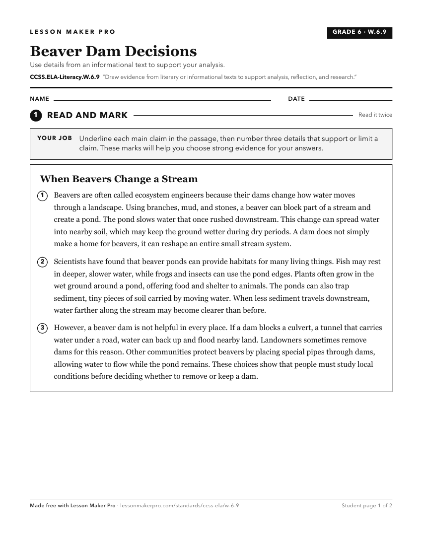 Preview of the CCSS.ELA-Literacy.W.6.9 printable worksheet
