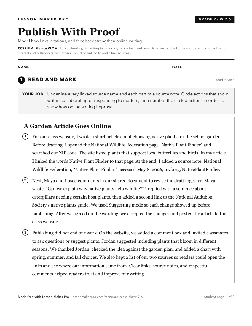 Preview of the CCSS.ELA-Literacy.W.7.6 printable worksheet