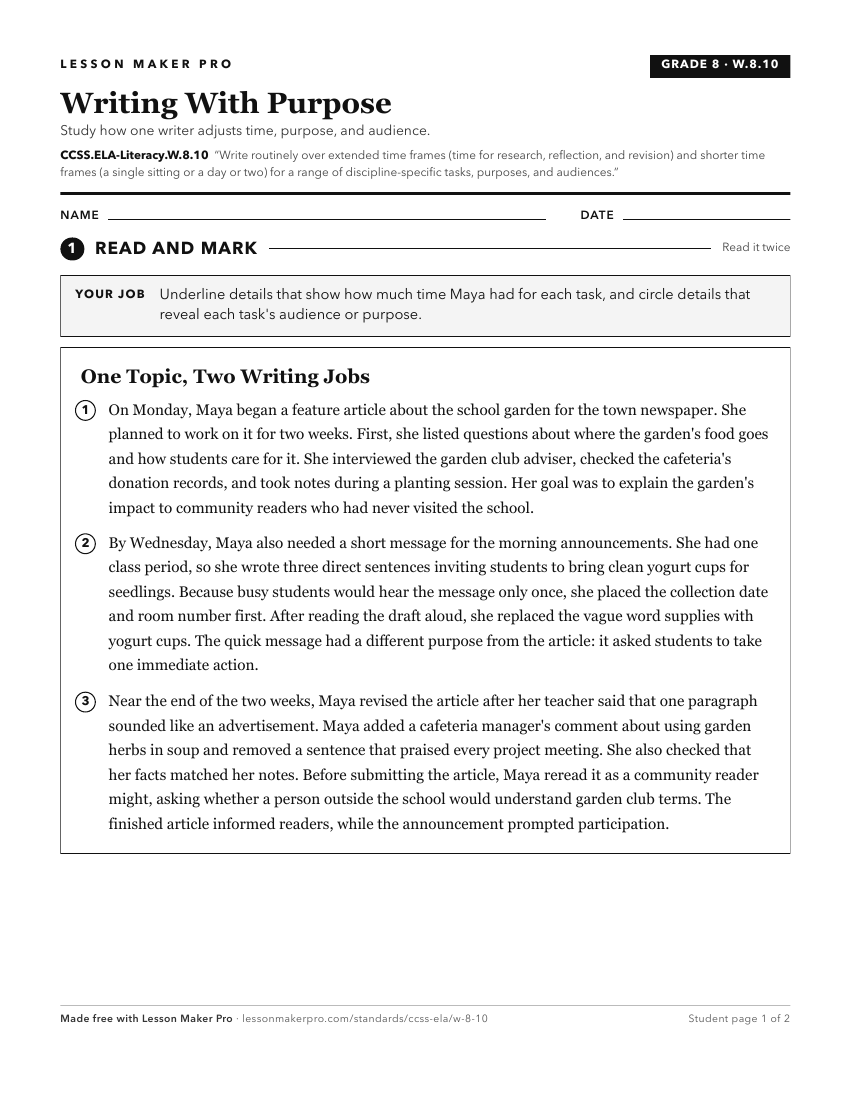 Preview of the CCSS.ELA-Literacy.W.8.10 printable worksheet