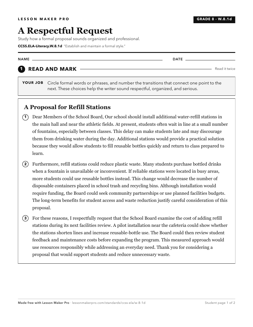 Preview of the CCSS.ELA-Literacy.W.8.1d printable worksheet