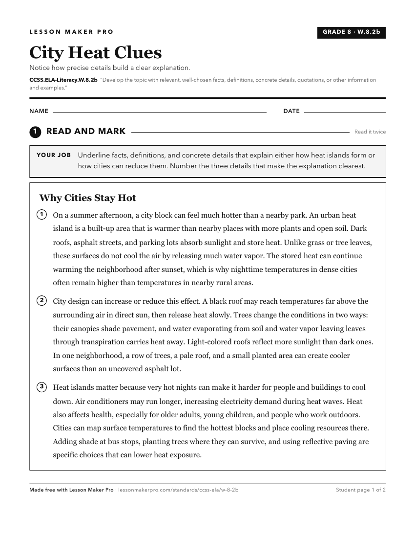 Preview of the CCSS.ELA-Literacy.W.8.2b printable worksheet