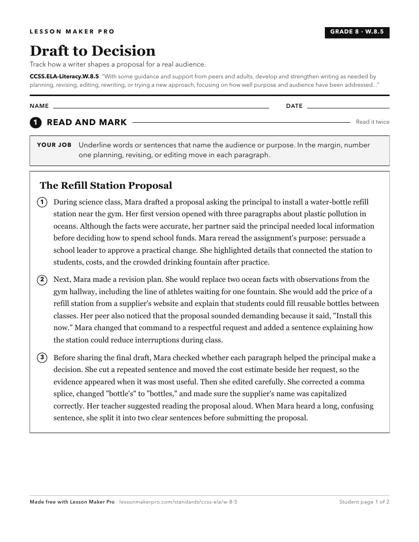 Preview of the CCSS.ELA-Literacy.W.8.5 printable worksheet
