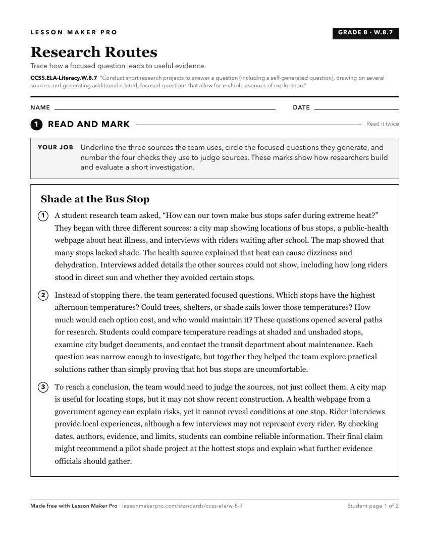 Preview of the CCSS.ELA-Literacy.W.8.7 printable worksheet