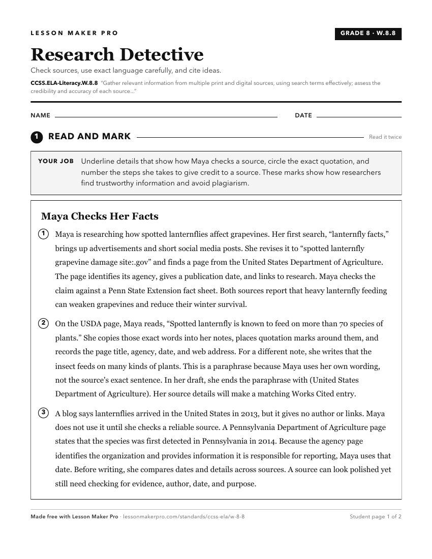 Preview of the CCSS.ELA-Literacy.W.8.8 printable worksheet