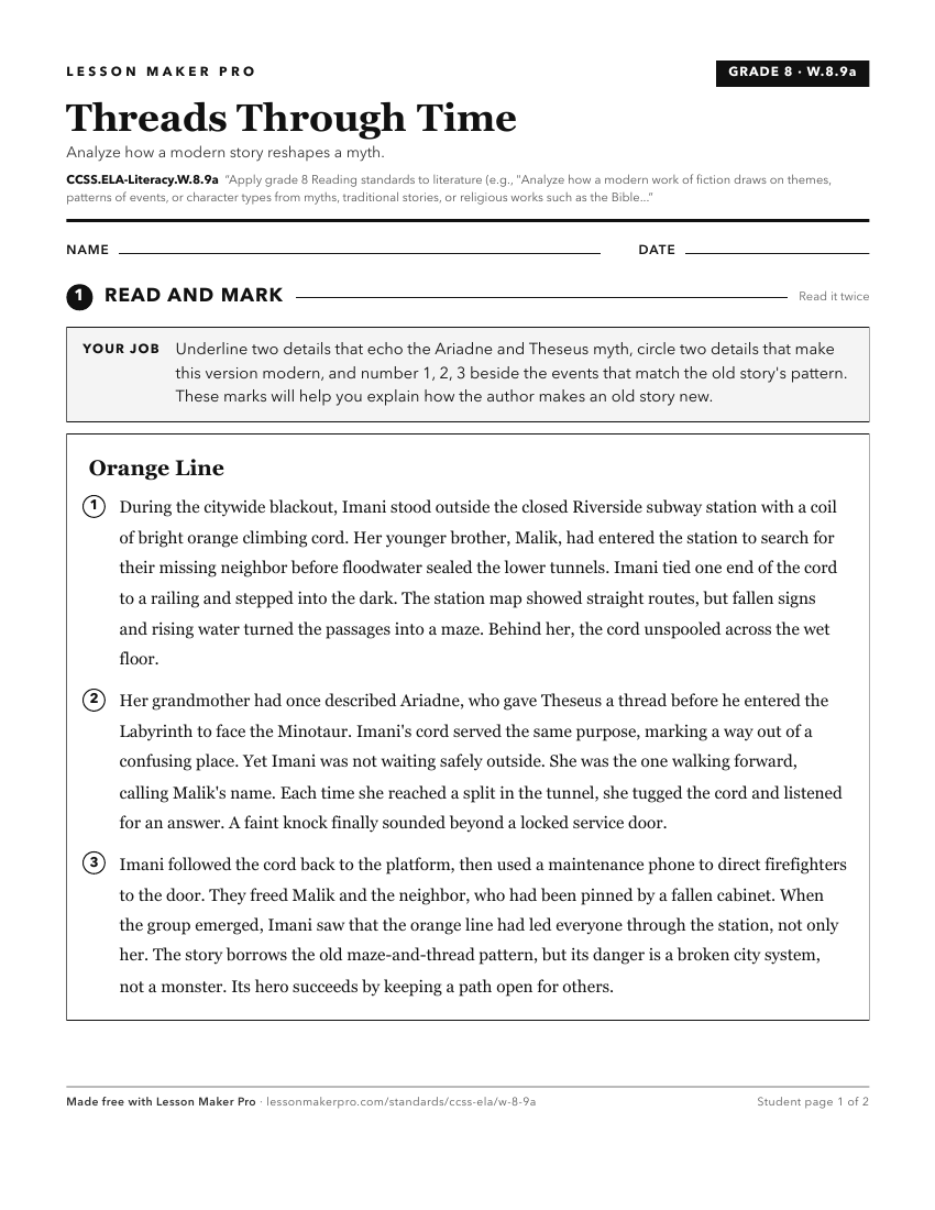 Preview of the CCSS.ELA-Literacy.W.8.9a printable worksheet