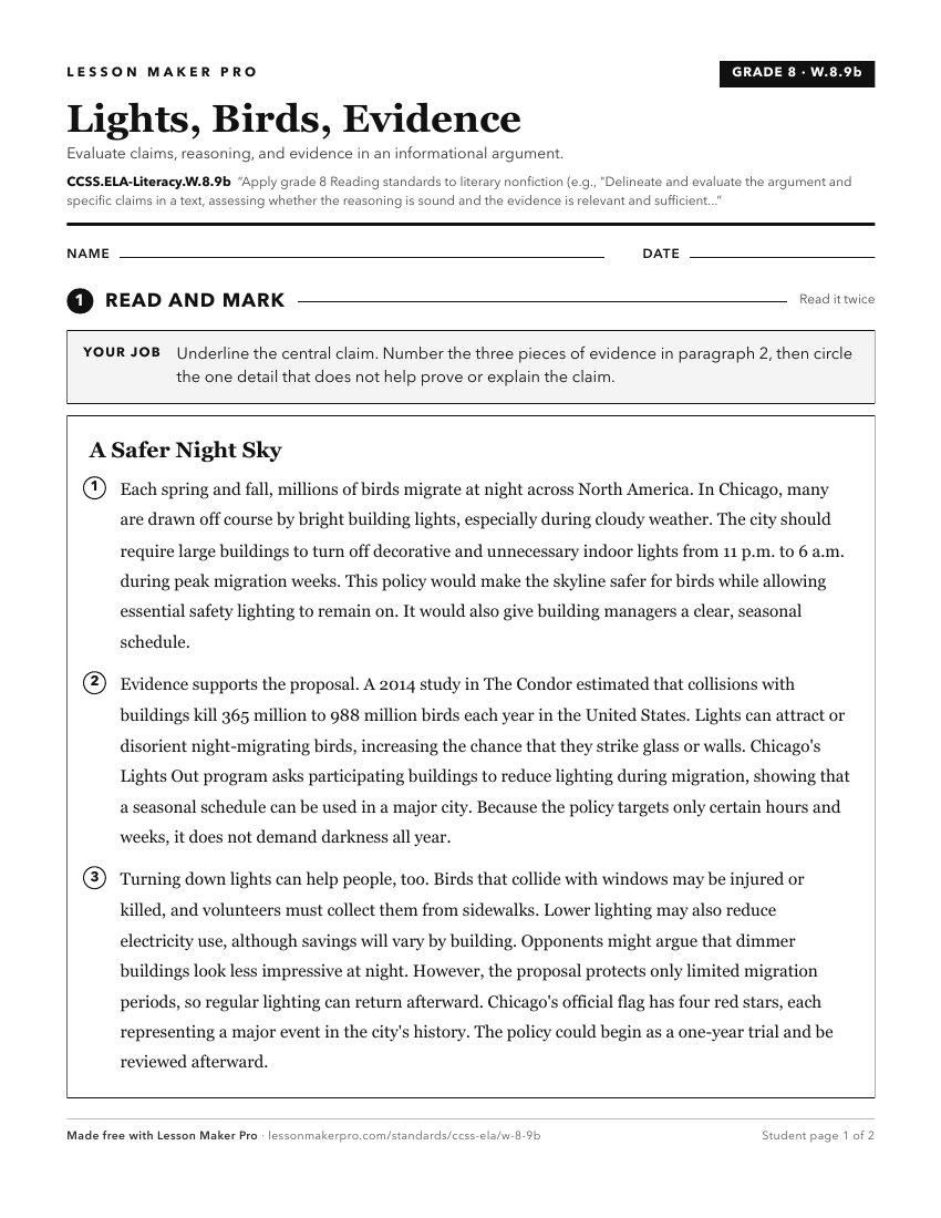 Preview of the CCSS.ELA-Literacy.W.8.9b printable worksheet