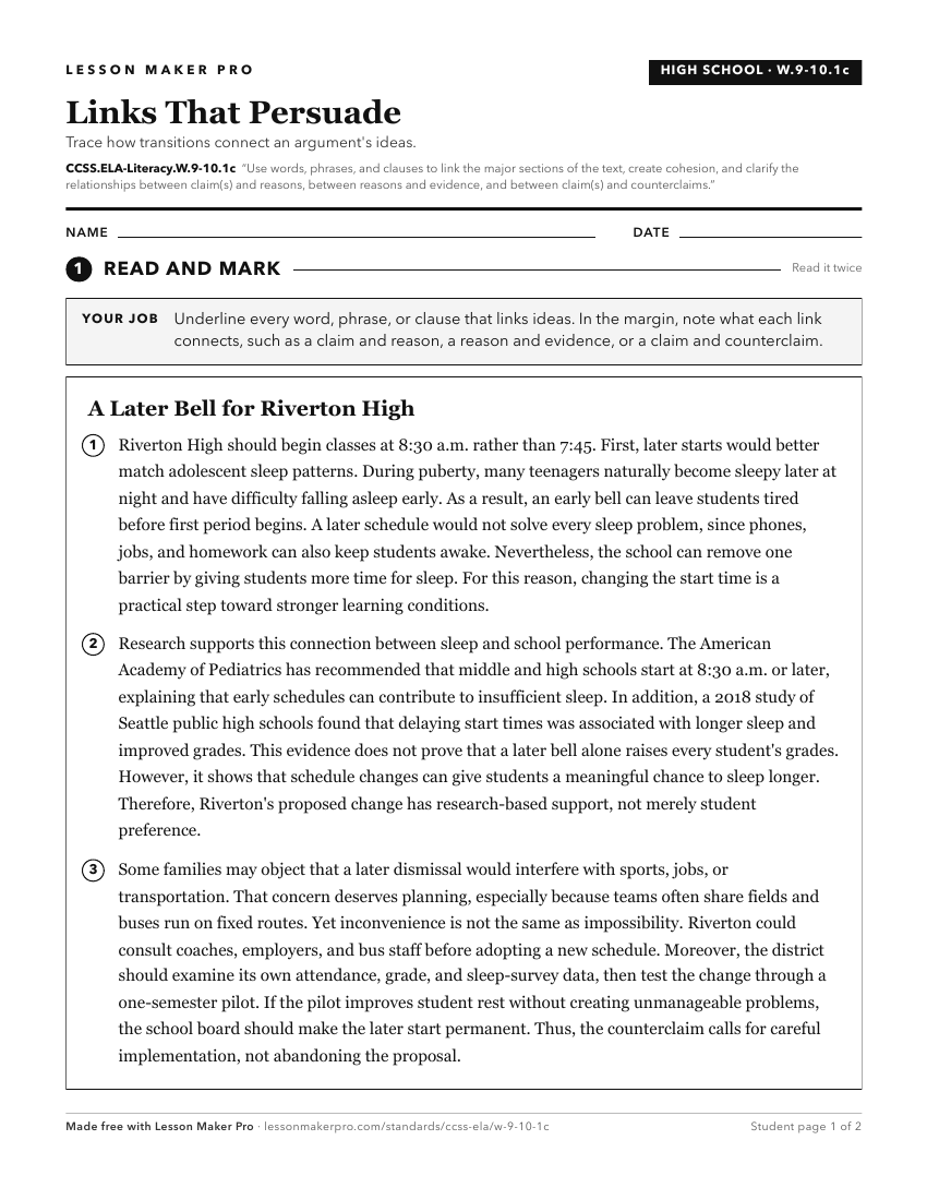 Preview of the CCSS.ELA-Literacy.W.9-10.1c printable worksheet