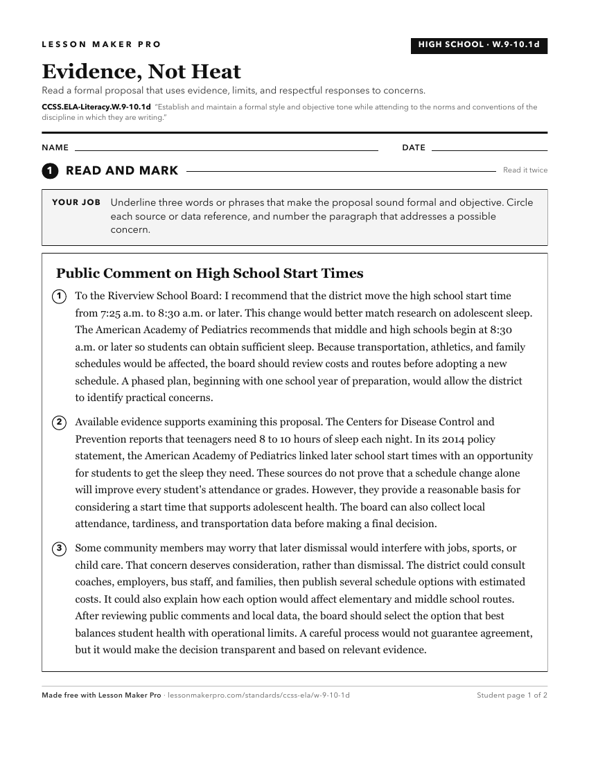 Preview of the CCSS.ELA-Literacy.W.9-10.1d printable worksheet