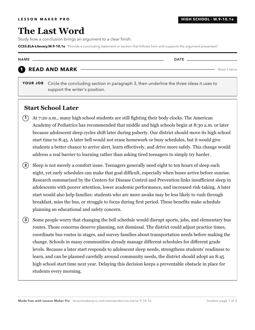 Preview of the CCSS.ELA-Literacy.W.9-10.1e printable worksheet