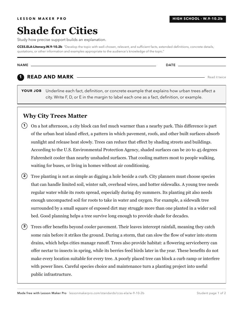 Preview of the CCSS.ELA-Literacy.W.9-10.2b printable worksheet
