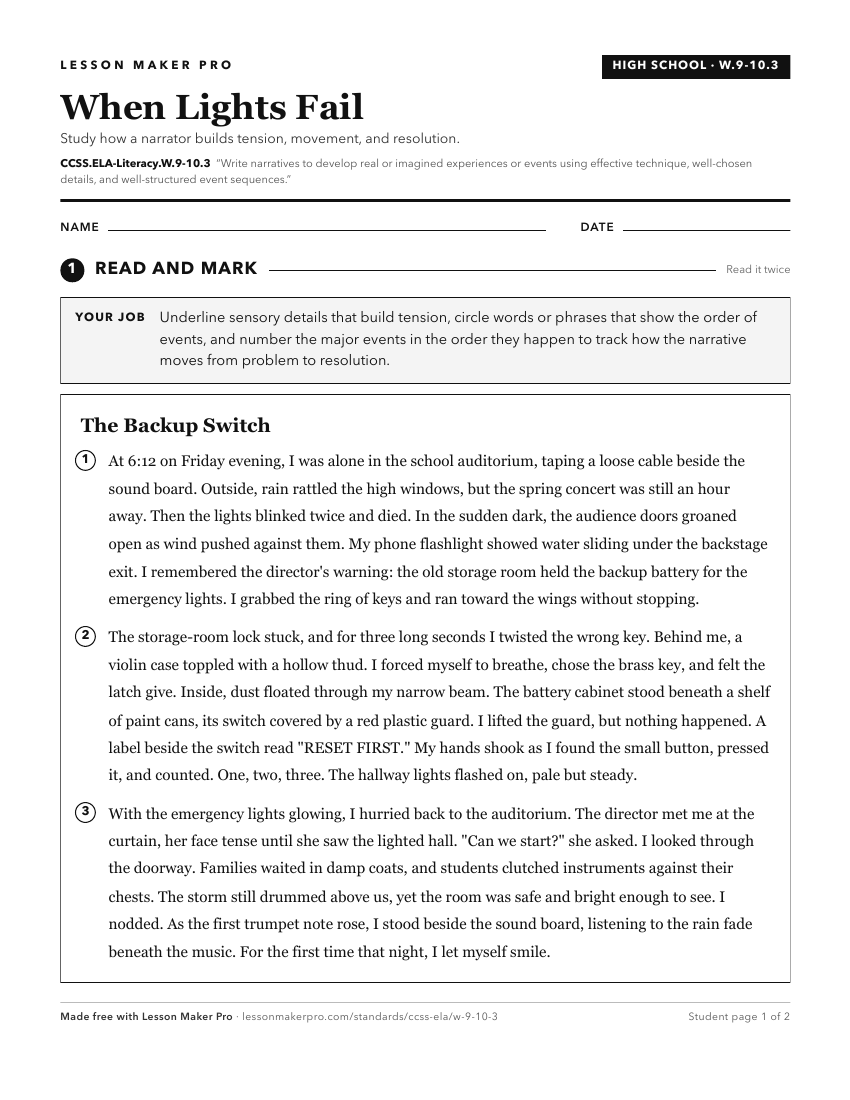 Preview of the CCSS.ELA-Literacy.W.9-10.3 printable worksheet