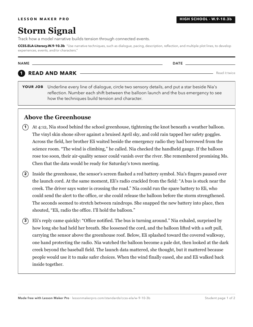 Preview of the CCSS.ELA-Literacy.W.9-10.3b printable worksheet