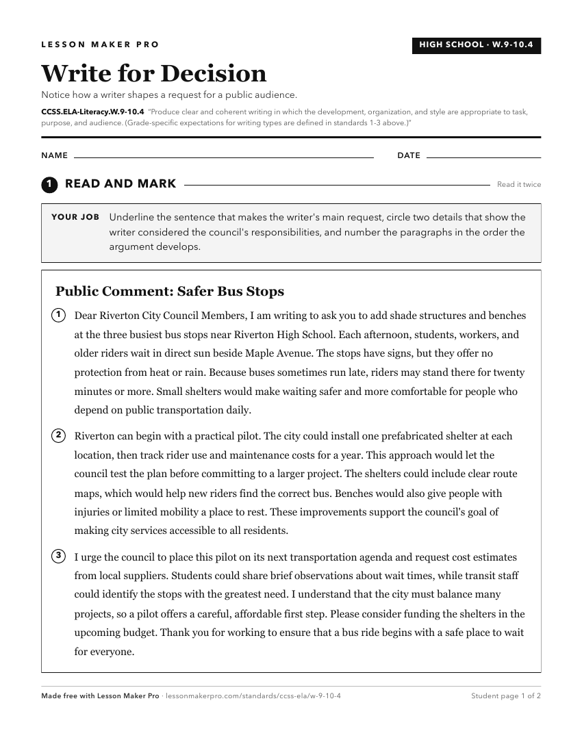 Preview of the CCSS.ELA-Literacy.W.9-10.4 printable worksheet