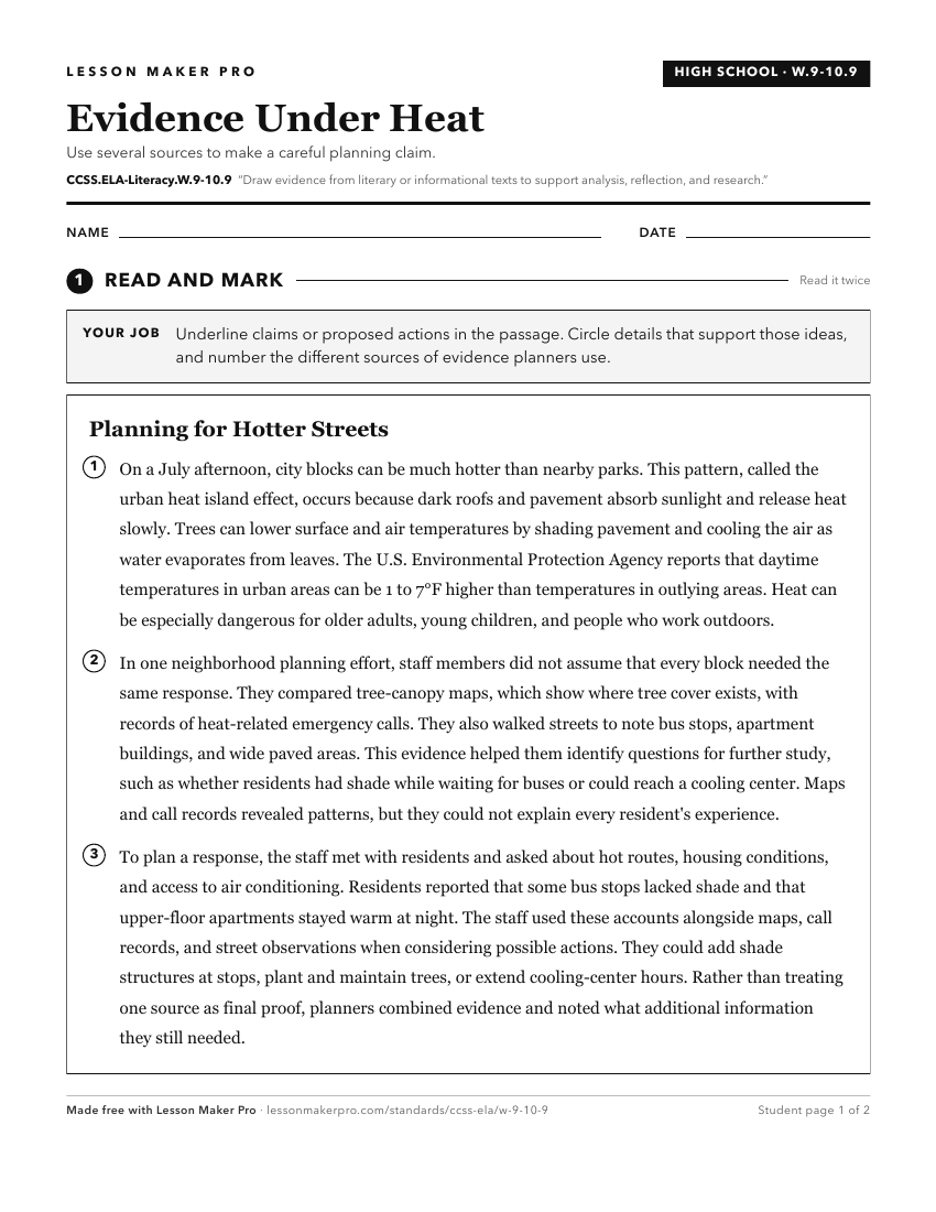 Preview of the CCSS.ELA-Literacy.W.9-10.9 printable worksheet