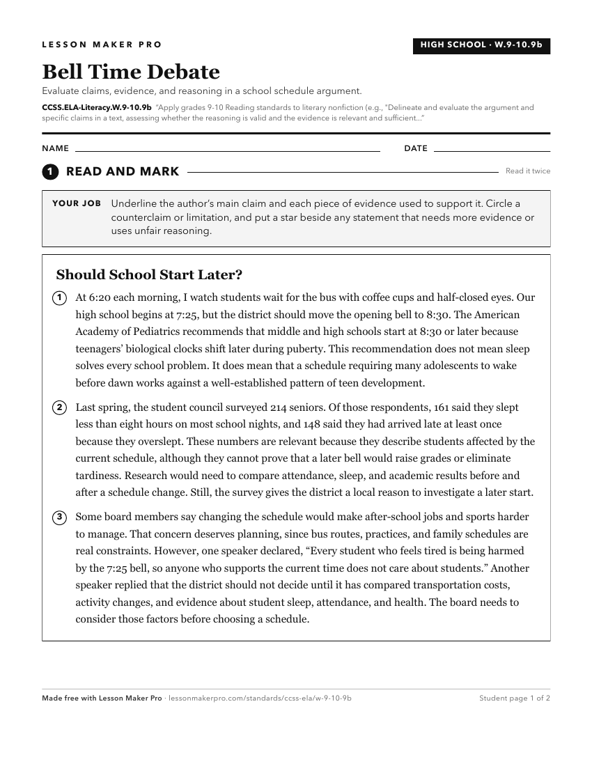Preview of the CCSS.ELA-Literacy.W.9-10.9b printable worksheet
