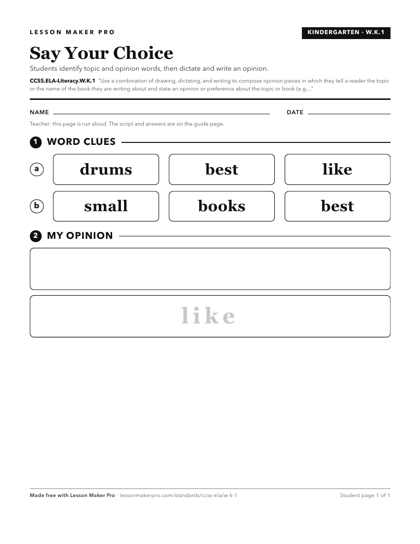 Preview of the CCSS.ELA-Literacy.W.K.1 printable worksheet