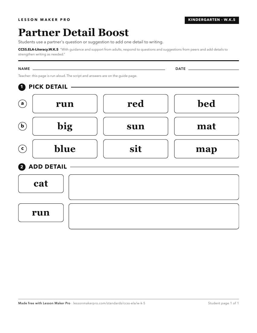 Preview of the CCSS.ELA-Literacy.W.K.5 printable worksheet