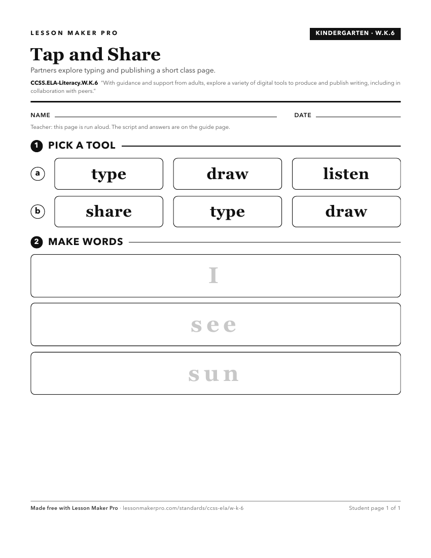 Preview of the CCSS.ELA-Literacy.W.K.6 printable worksheet