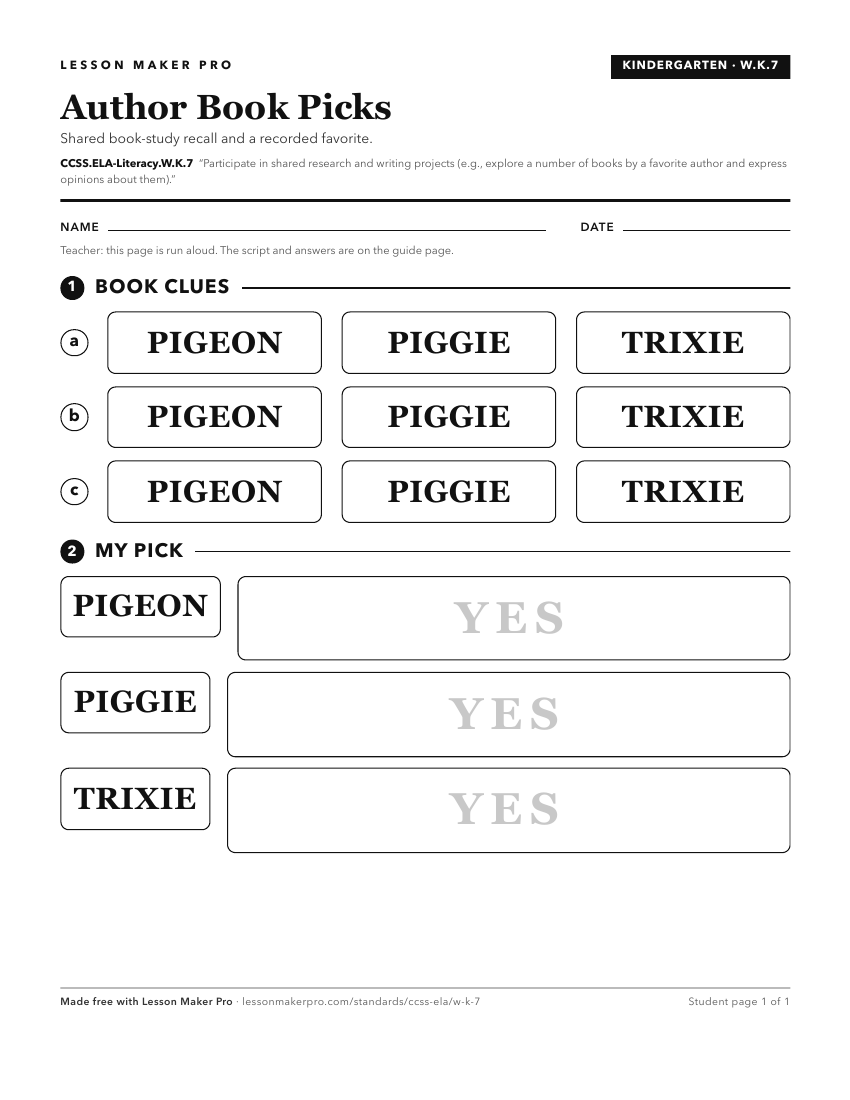 Preview of the CCSS.ELA-Literacy.W.K.7 printable worksheet