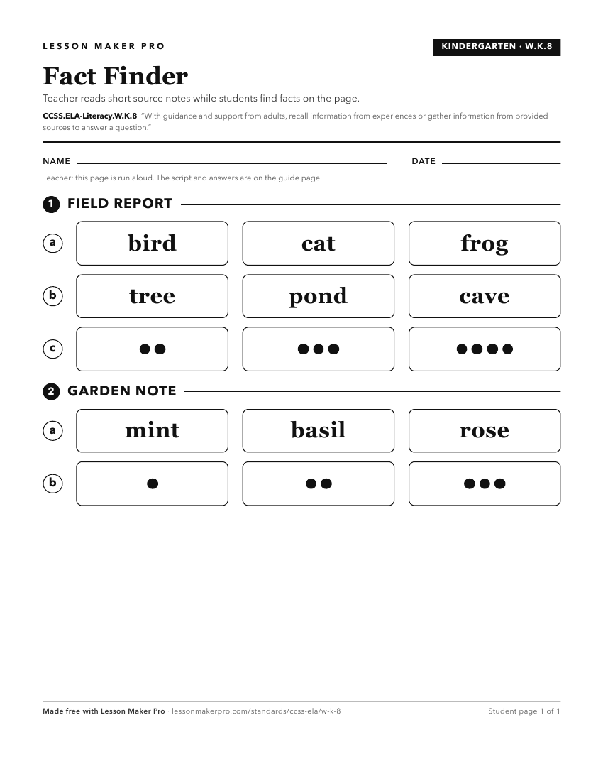 Preview of the CCSS.ELA-Literacy.W.K.8 printable worksheet