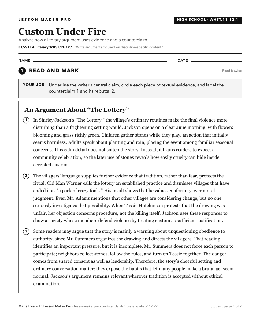 Preview of the CCSS.ELA-Literacy.WHST.11-12.1 printable worksheet