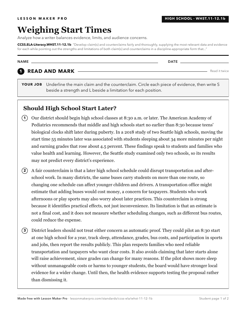 Preview of the CCSS.ELA-Literacy.WHST.11-12.1b printable worksheet
