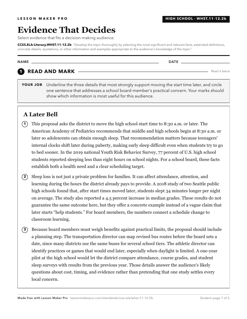 Preview of the CCSS.ELA-Literacy.WHST.11-12.2b printable worksheet