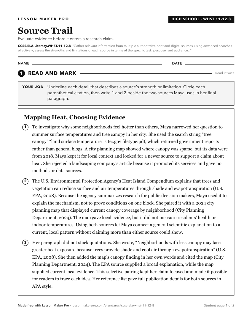 Preview of the CCSS.ELA-Literacy.WHST.11-12.8 printable worksheet