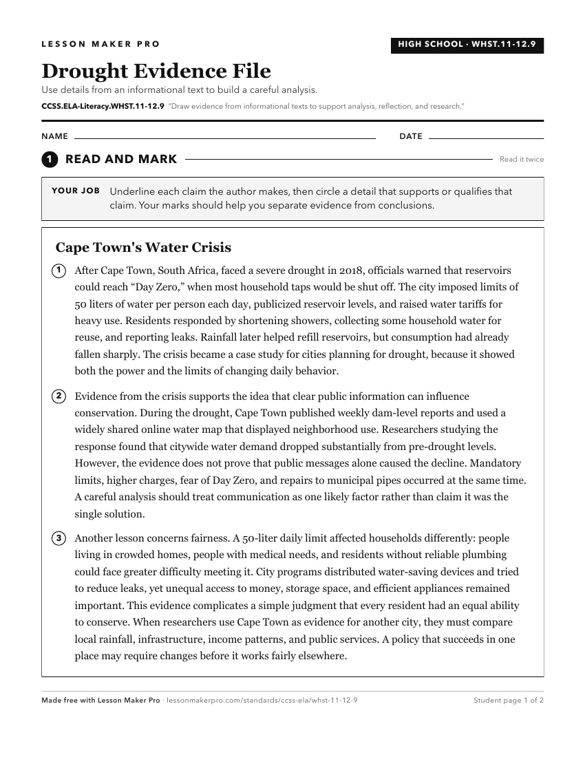 Preview of the CCSS.ELA-Literacy.WHST.11-12.9 printable worksheet